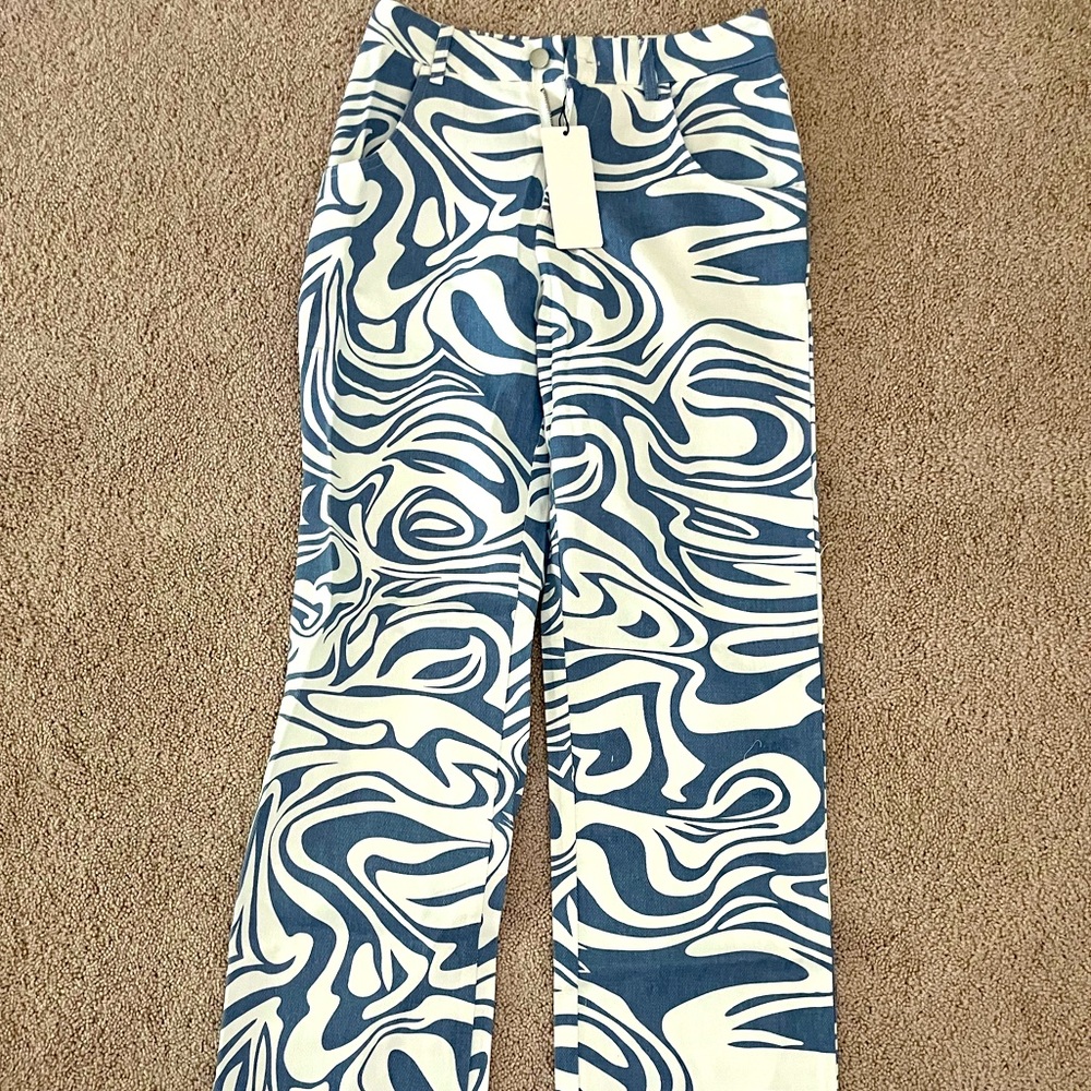 Blue and white pattern jeans